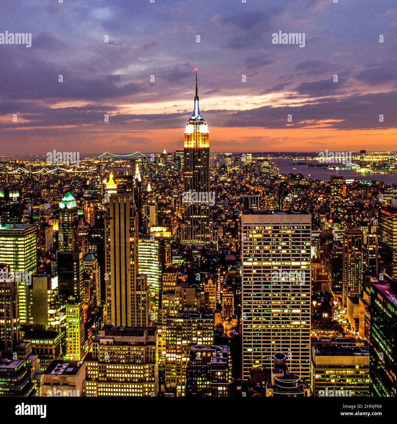New York City skyline at dusk Stock Photo - Alamy