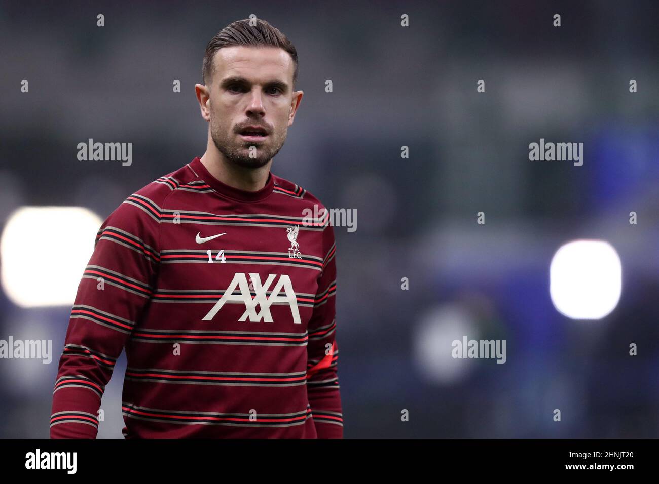 Milan, Italy, February 16, 2022, Jordan Henderson of Liverpool Fc  during warm up before  the UEFA Champions League Round Of Sixteen Leg One match between Fc Internazionale and Liverpool Fc at Stadio Giuseppe Meazza on Februart 16, 2022 in Milan, Italy . Stock Photo