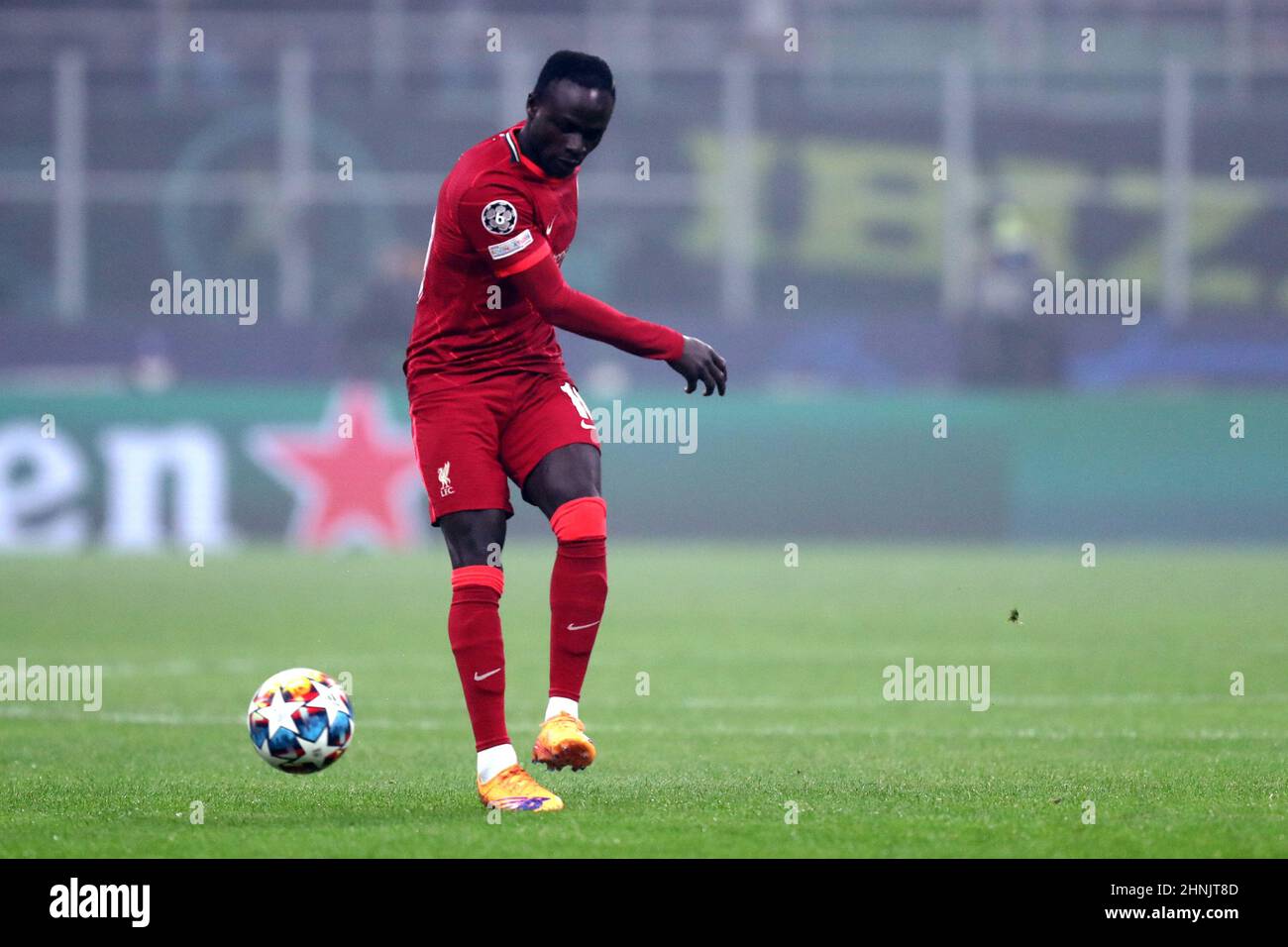 Milan, Italy, February 16, 2022, Sadio Mane of Liverpool Fc  in action during the  UEFA Champions League Round Of Sixteen Leg One match between Fc Internazionale and Liverpool Fc at Stadio Giuseppe Meazza on Februart 16, 2022 in Milan, Italy . Stock Photo