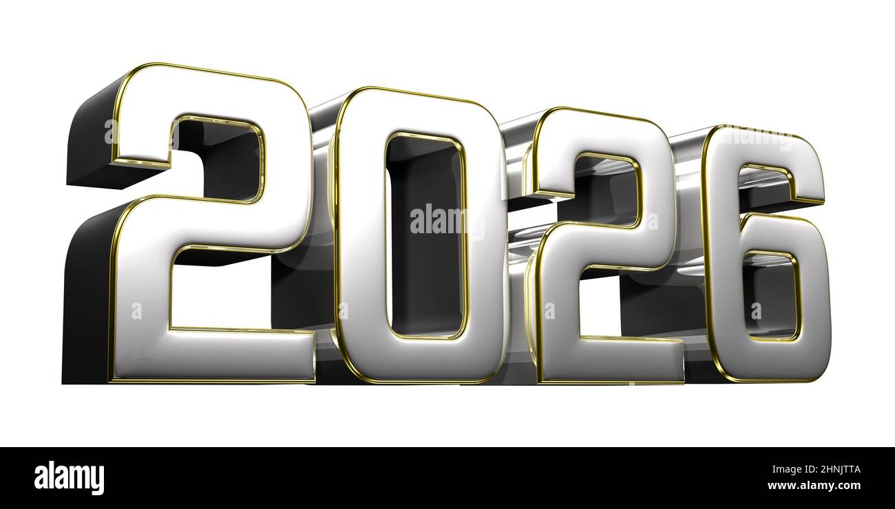  2026 stainless steel gold rim 3D illustration on white background with Bildidee 
