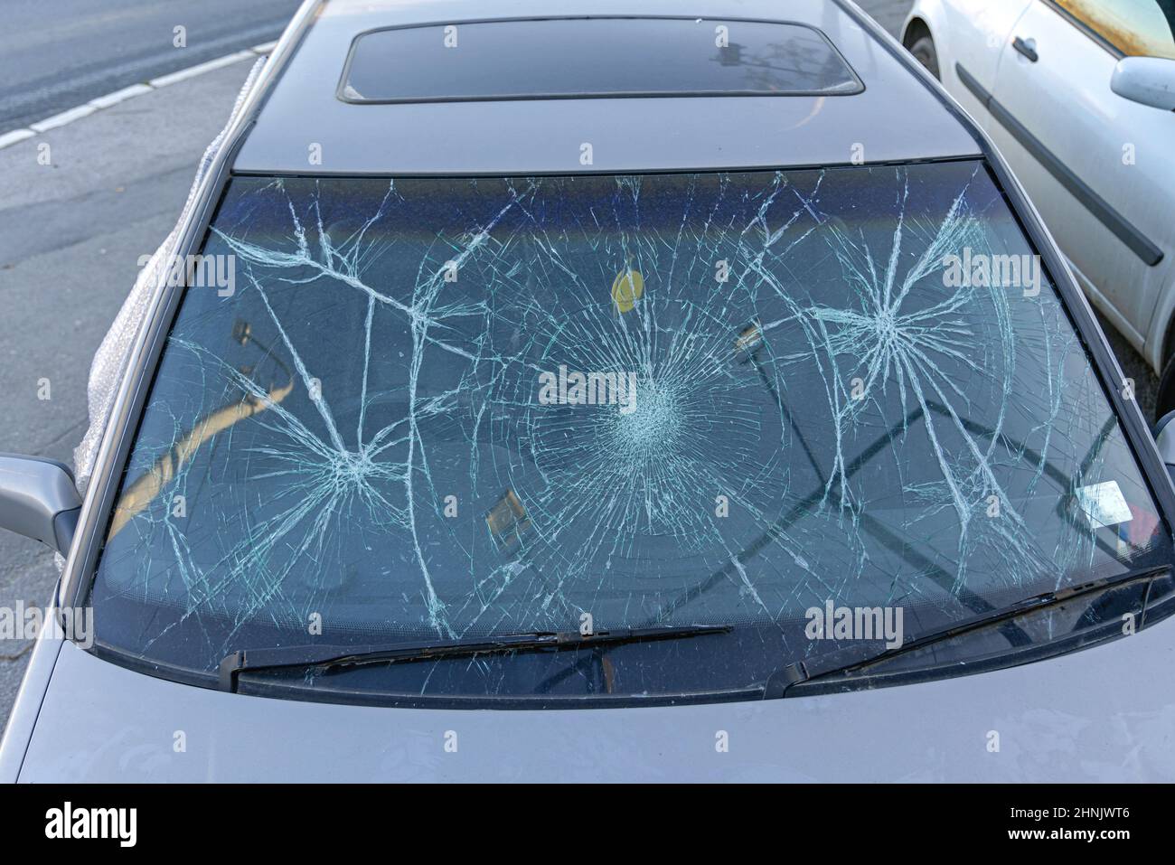 Broken Windscreen Cracked Glass Windshield Damaged Vehicle Stock Photo