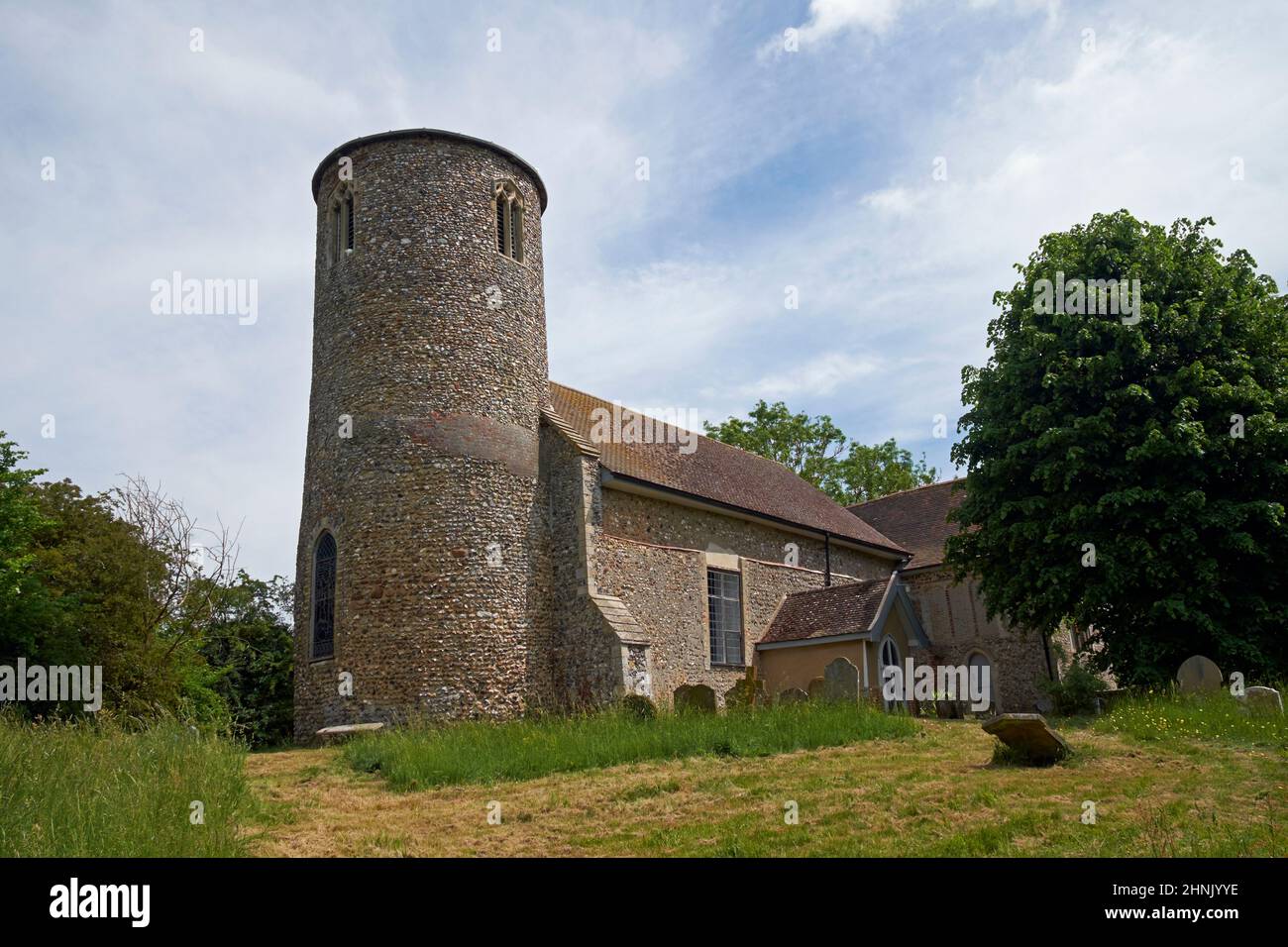 St Peter's round tower church at Bruisyard, Suffolk, UK. Stock Photo