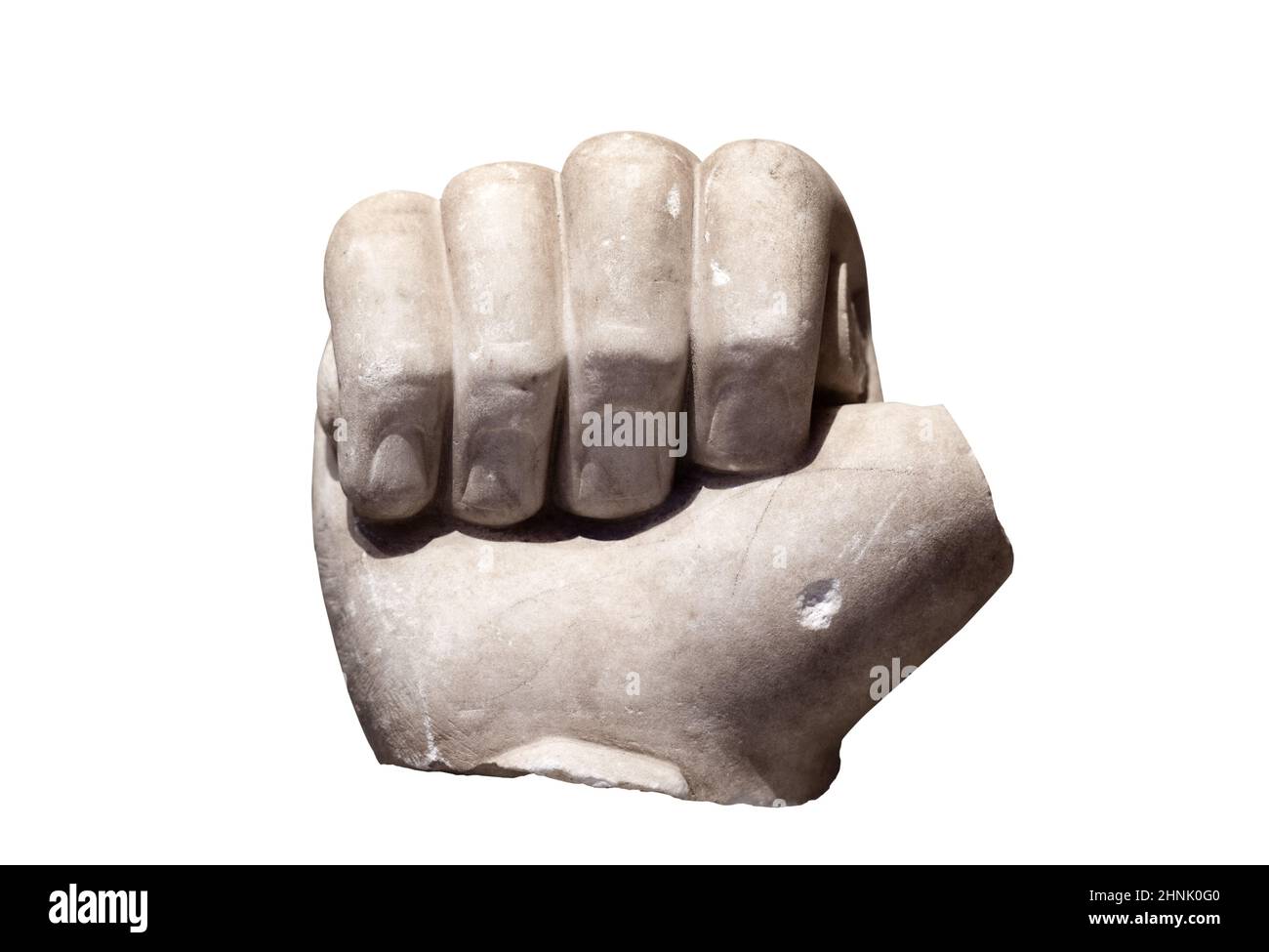 white marble statue male fist with broken thumb finger Stock Photo