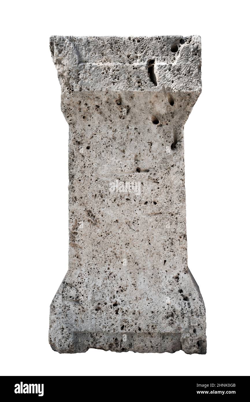 large conical stone column isolated on white background Stock Photo