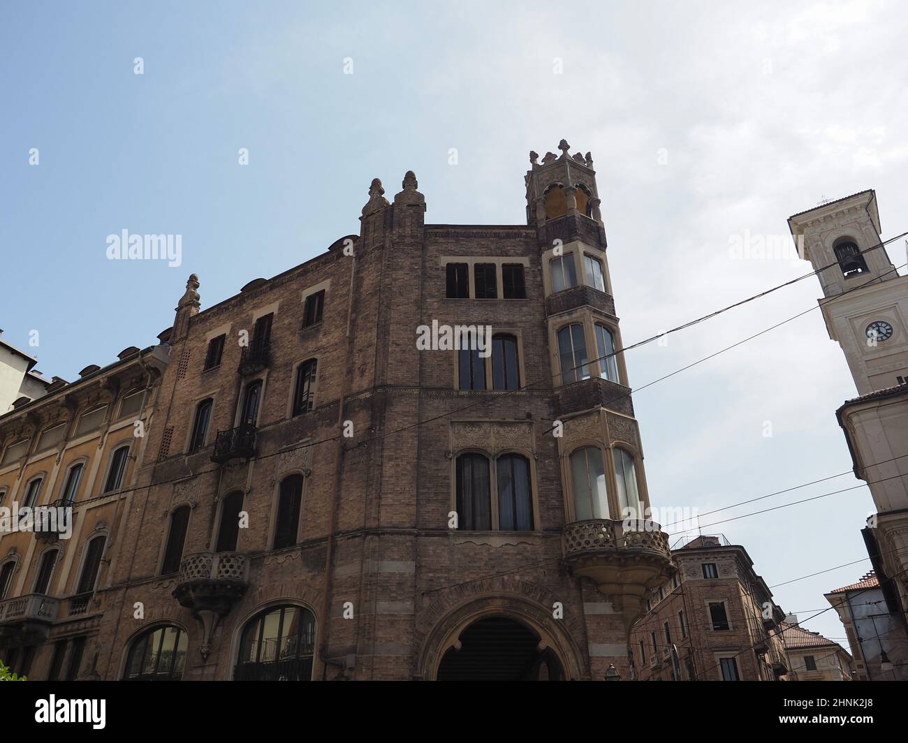 Historical neo gothic building in Via Pietro micca in Turin Stock Photo