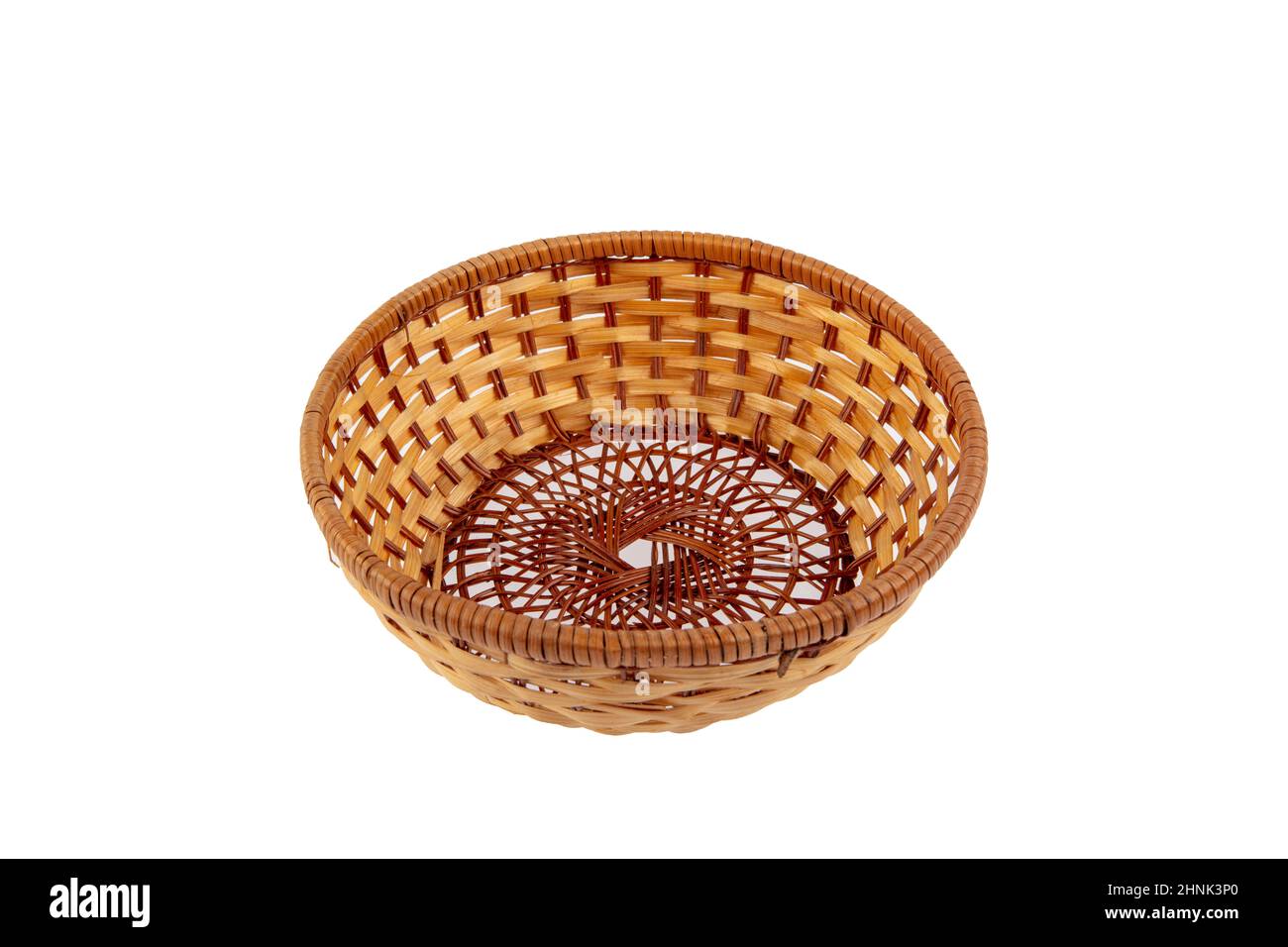 Stack of wicker straw osier handmade baskets different size and pattern