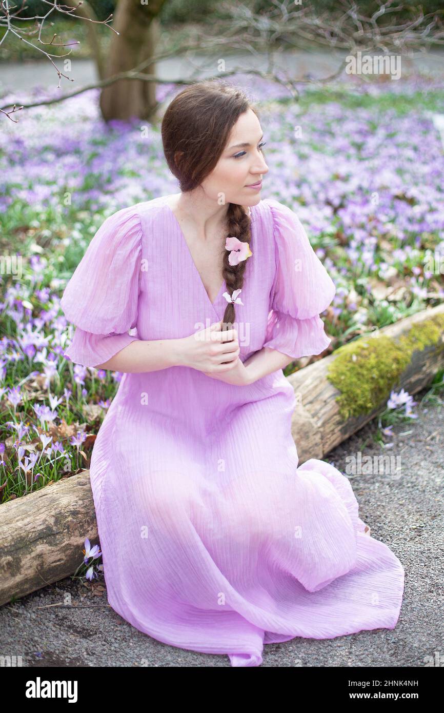 chinese dress ladies Lilac Appliquéd Floral Dress 6 / Lilac with Pastel Appliquéd Flowers main image 0