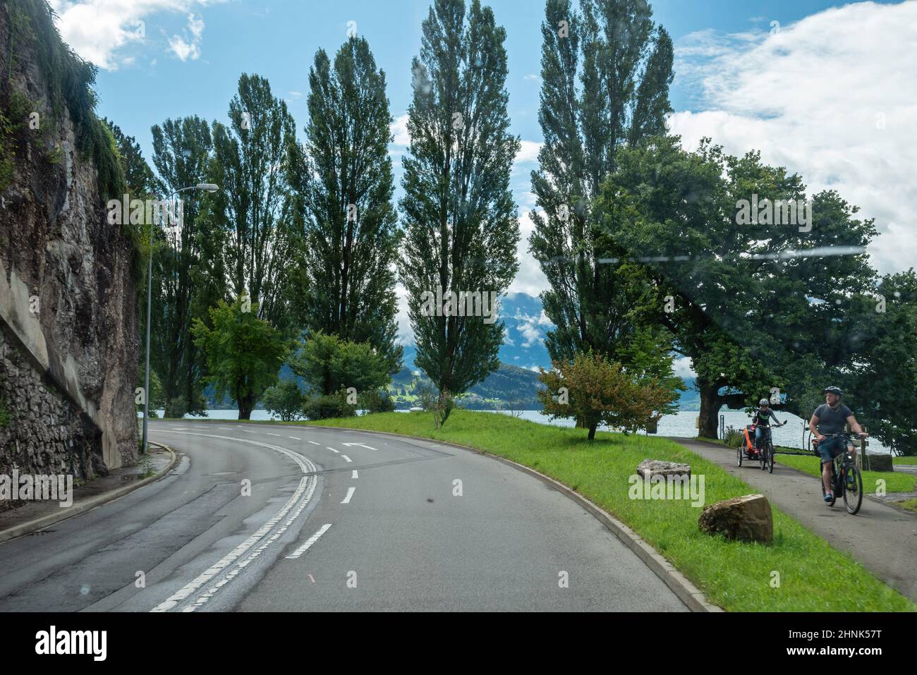 LUCERNE LAKE, SWITZERLAND - AUGUST 5, 2021: Beautiful landscape in Switzerland Alps and Lucerne lake Stock Photo