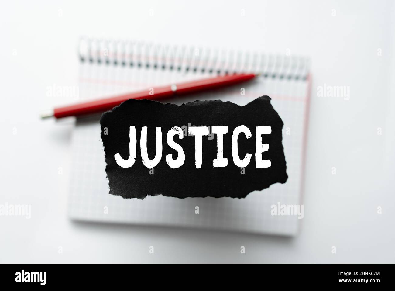 Sign displaying Justice, Word Written on impartial adjustment of conflicting claims or assignments Thinking New Writing Concepts, Breaking Through Wri Stock Photo