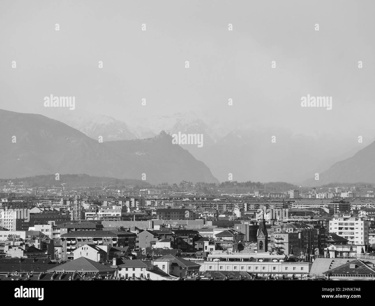 Aerial view of the city of Turin, Italy in black and white Stock Photo ...
