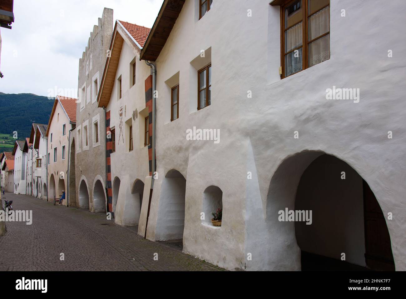 Colonnade in Glurns, Vinschgau Stock Photo