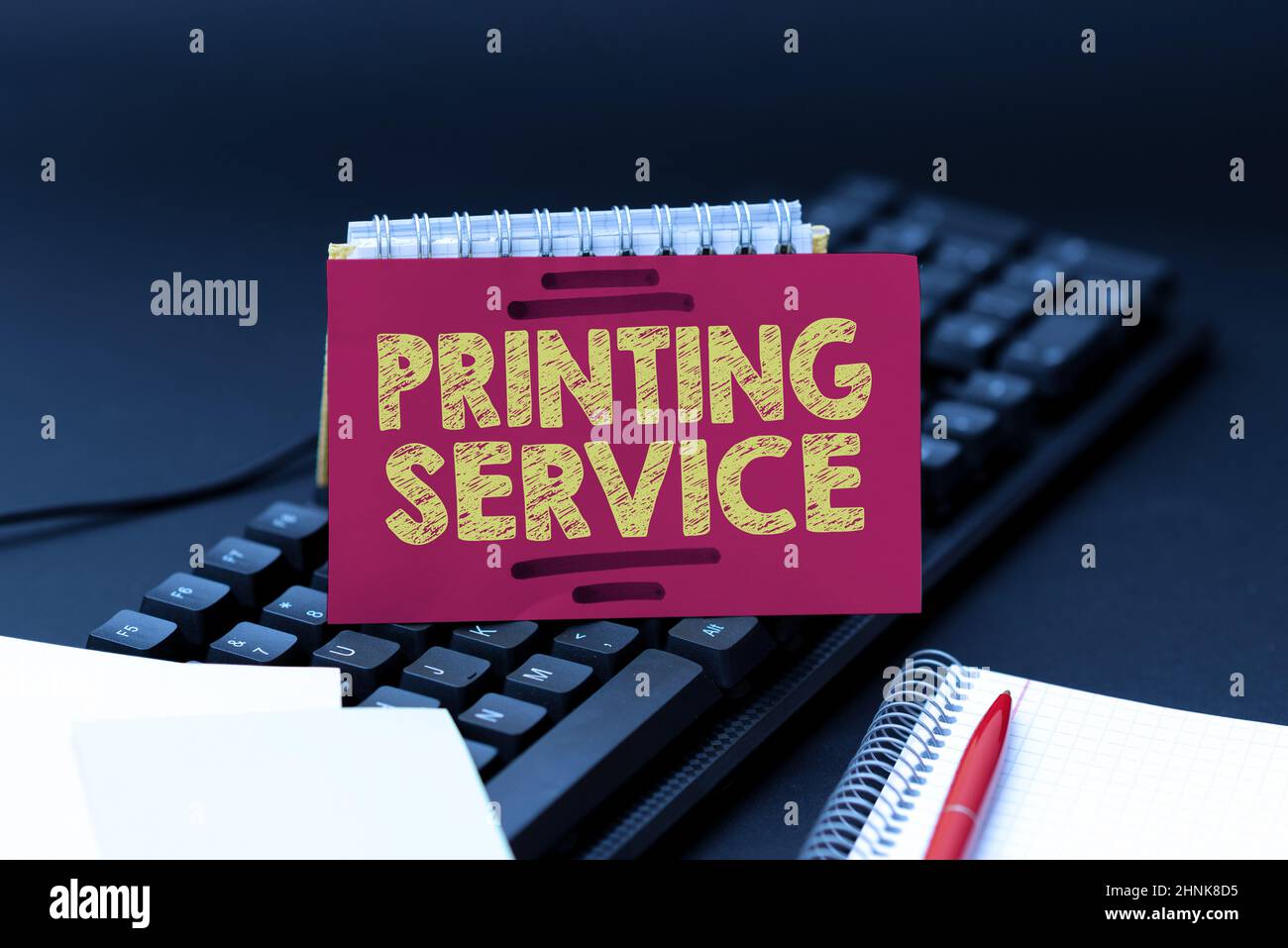 Conceptual display Printing Service, Business showcase program offered by print providers that manage all aspects Typing Old Notes To A Computer, Abst Stock Photo