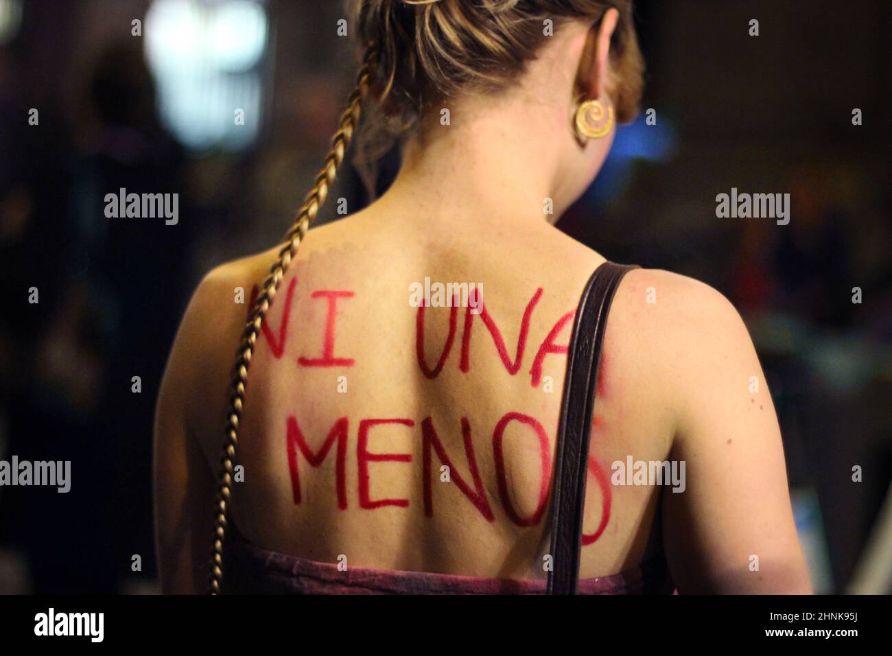 For the end to male violence against women. Photograph taken at a demonstration on 8 March (Madrid, Spain). Stock Photo