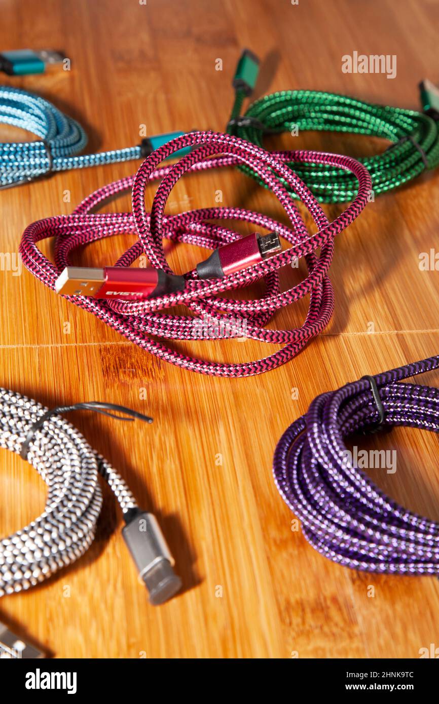 Multicolored Charging Cords Stock Photo Alamy