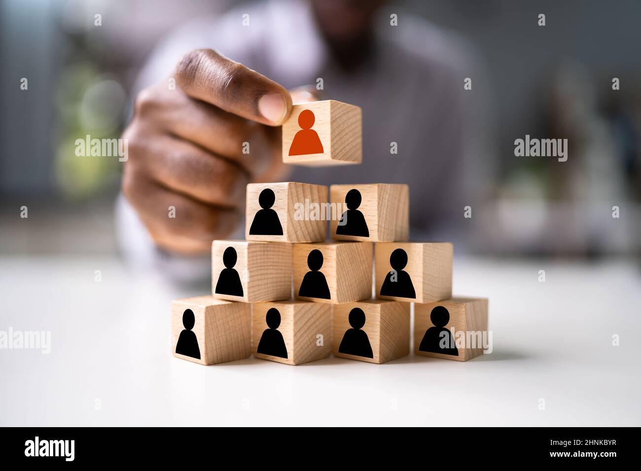 African American Leader Stacking Blocks. HR Leadership Concept Stock