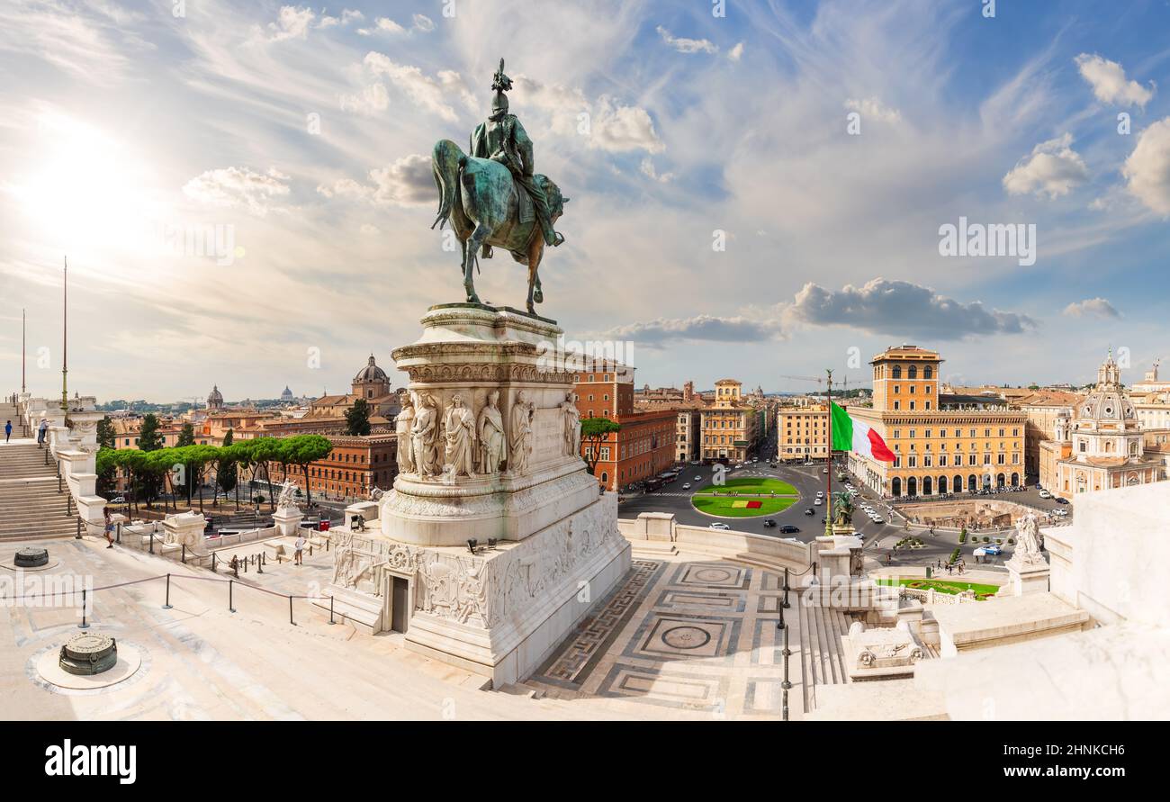 View on the Monument to Victor Emmanue and Venice Square Piazza Venezia , Rome, Italy Stock Photo