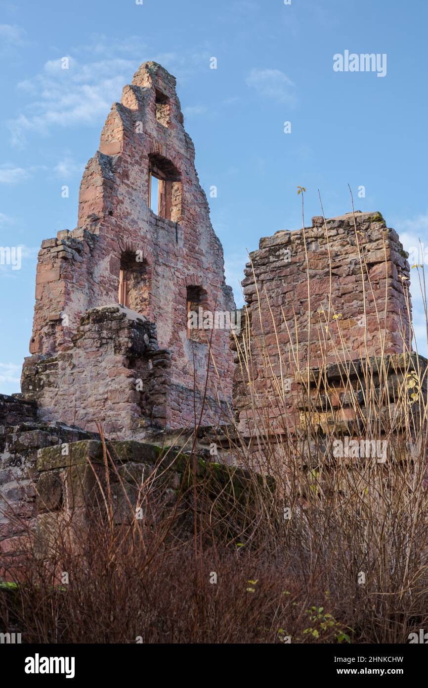 Ruins of Limburg Abbey against blue sky, Bad Duerkheim, Rhineland-Palatinate, Germany Stock Photo