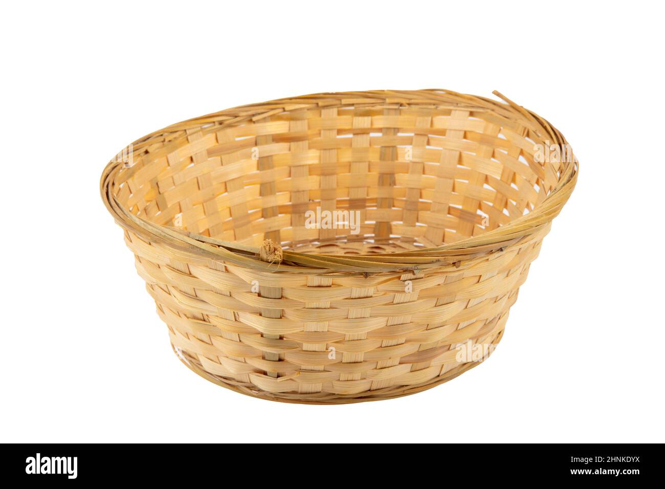 Stack of wicker straw osier handmade baskets different size and pattern