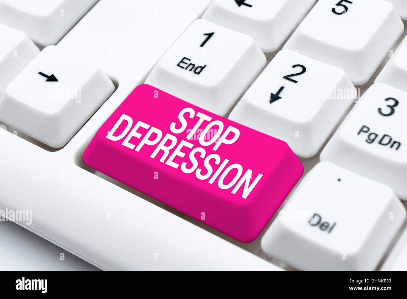 Text showing inspiration Stop Depression, Word for end the feelings of severe despondency and dejection Offering Speed Typing Lessons And Tips, Improv Stock Photo