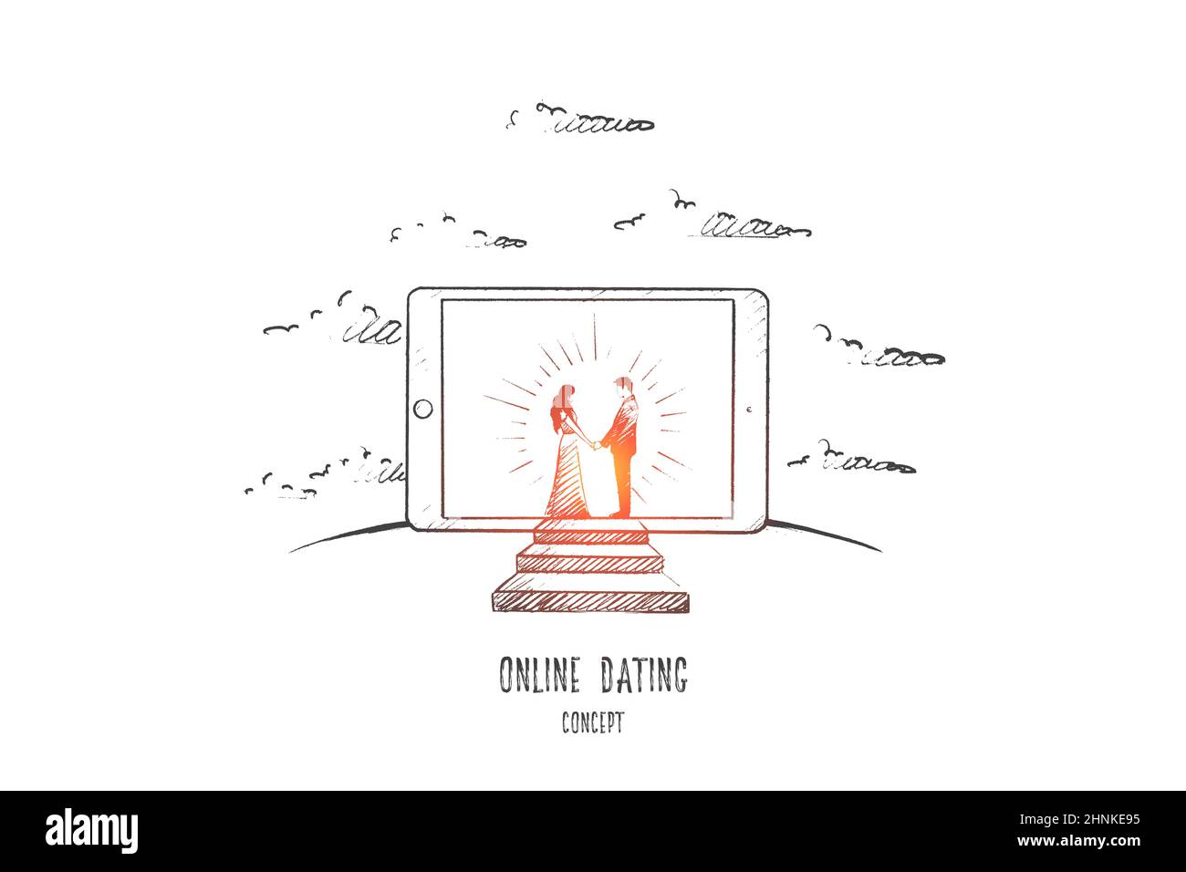 Online dating concept. Hand drawn isolated vector. Stock Photo