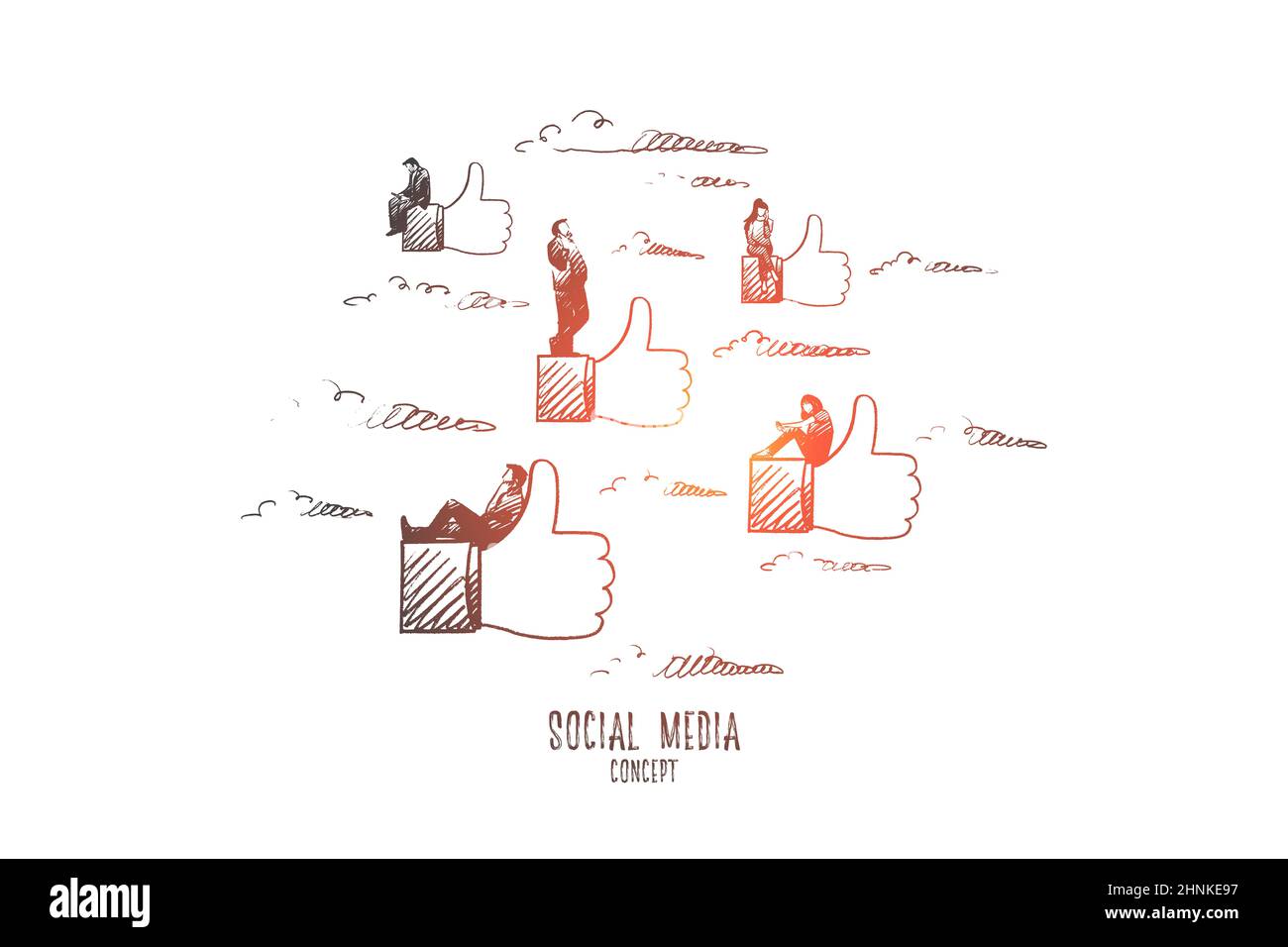 Social media concept. Hand drawn isolated vector. Stock Photo