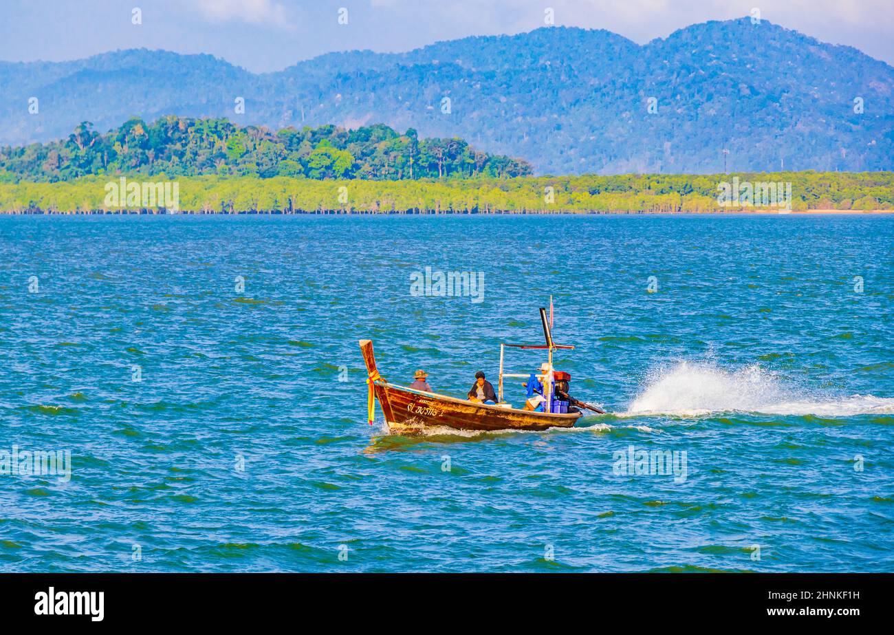 Long-tail boat tropical sea landscape panorama in Ranong Thailand. Stock Photo