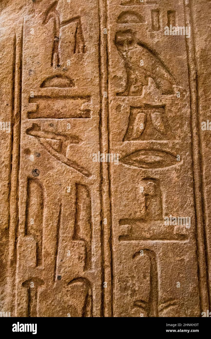 Old Egypt Hieroglyphs carved on the stone Stock Photo