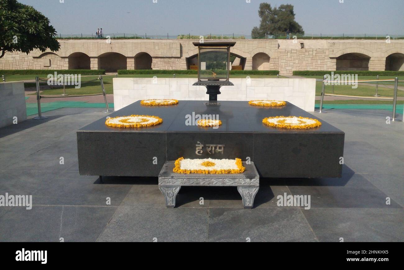 Cremation site of Mahatma Gandhi Raj Ghat Delhi Stock Photo