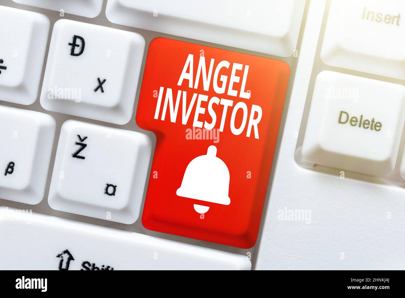 Hand writing sign Angel Investor, Internet Concept high net worth individual who provides financial backing Entering Image Keyword And Description, Ty Stock Photo