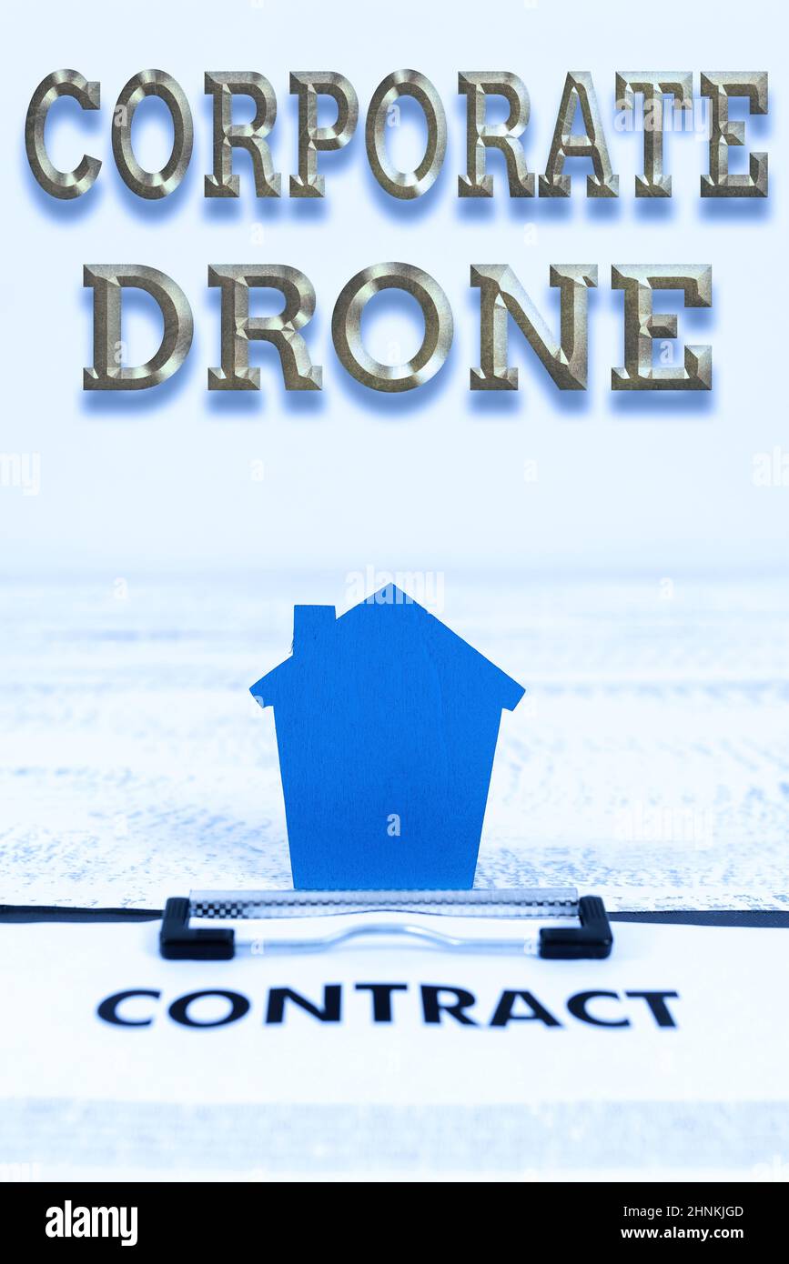 Text caption presenting Corporate Drone, Business concept unmanned