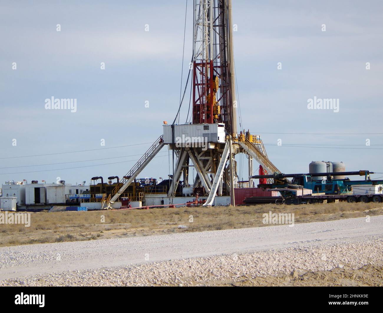 Drilling Rig in the steppe. Stock Photo