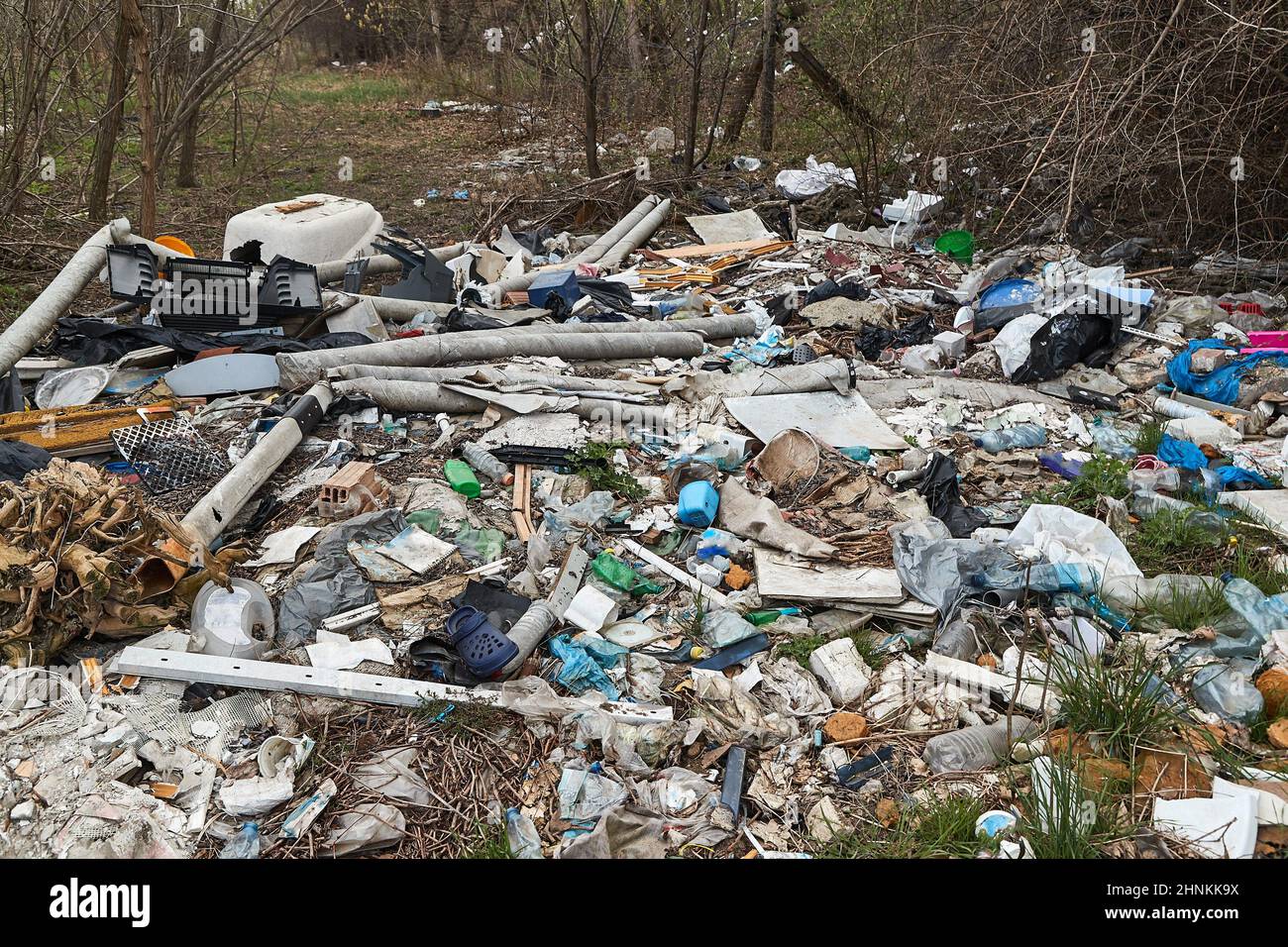Pile of trashed dumped illegally Stock Photo