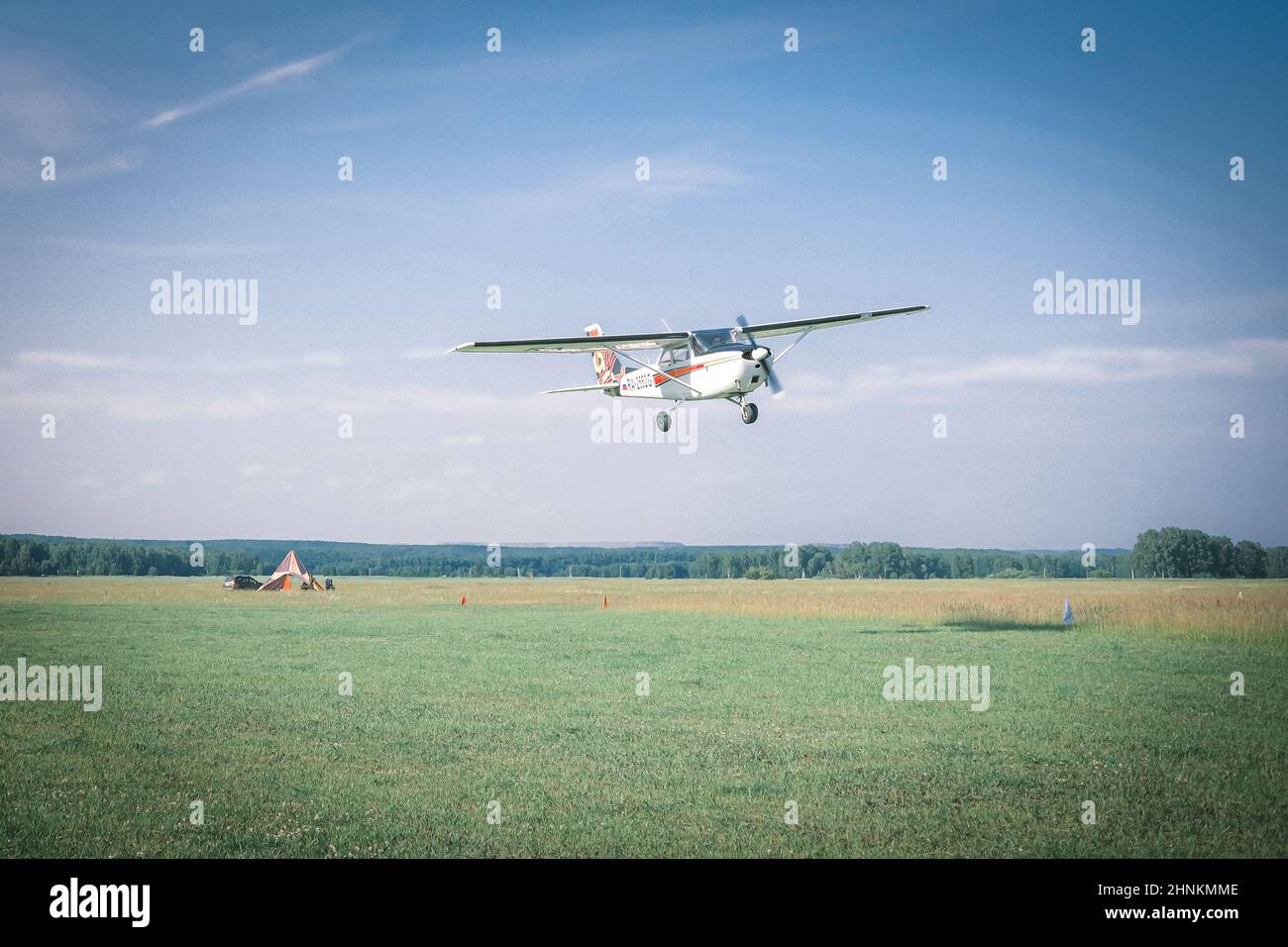 3 July 2021, Russia. Kemerovo, a small aircraft fly Stock Photo