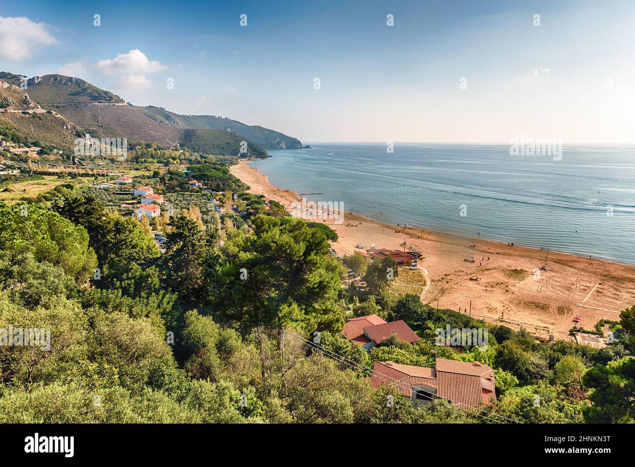 Scenic view over the beach of Sperlonga, Italy Stock Photo