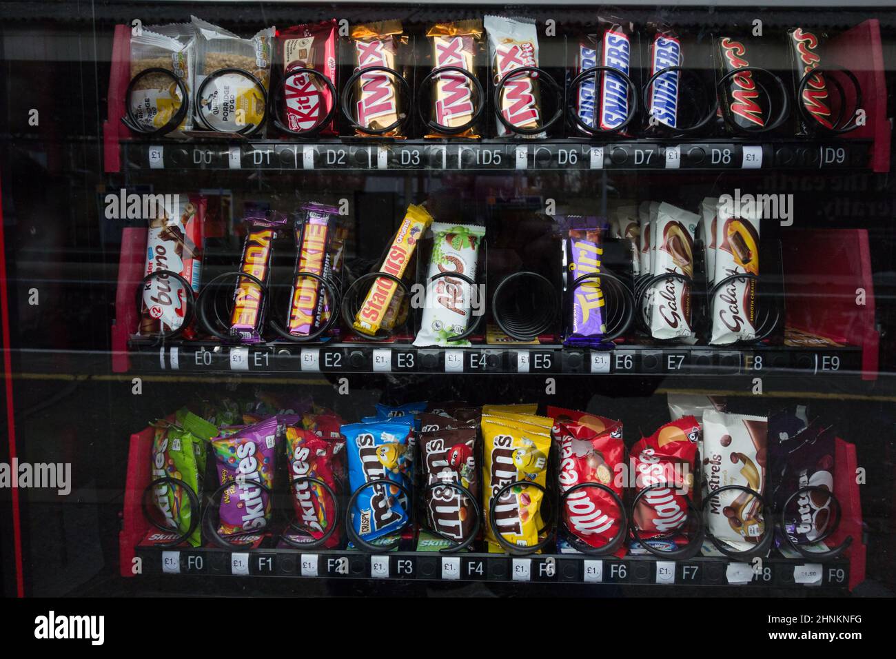 Closeup of a colourful sweet vending machine, London, England, UK Stock Photo