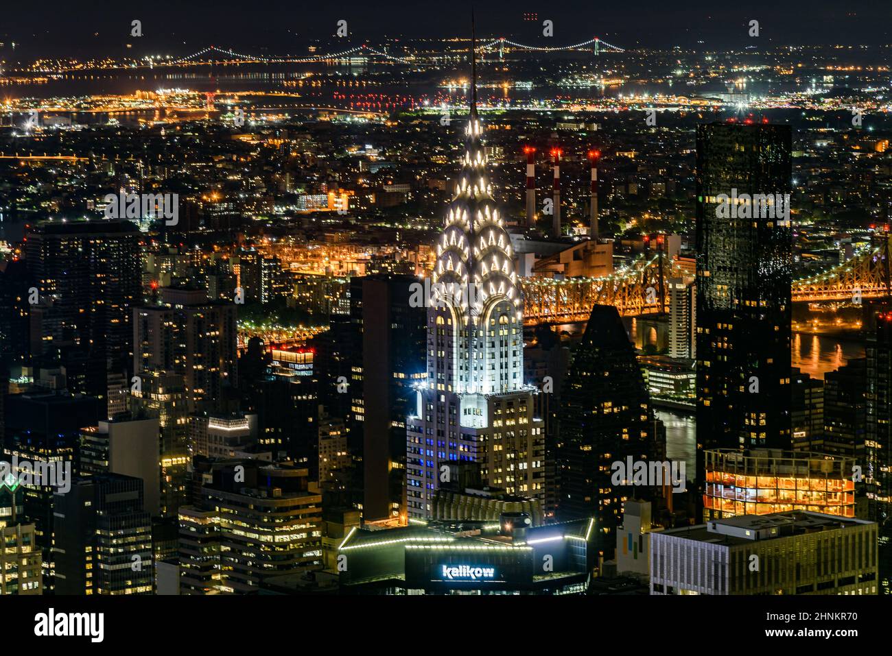 New York City, USA - July 5 2017 - Nightview of the Chrysler Building and other buildings in Manhattan Stock Photo