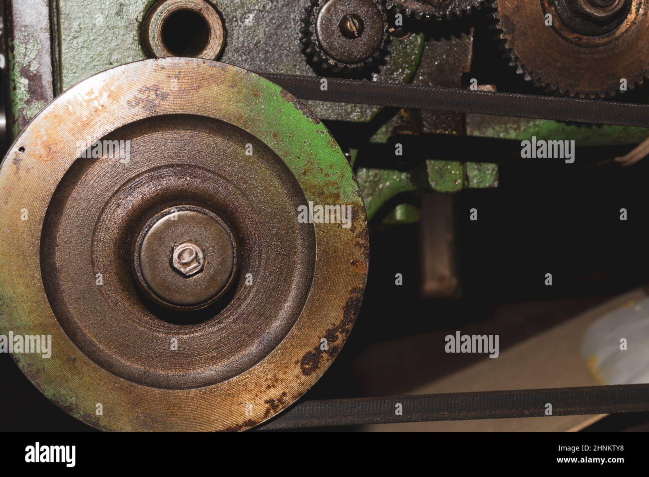 Gears of industrial machine. detail of mechanism. old cogwheels of machinery Stock Photo