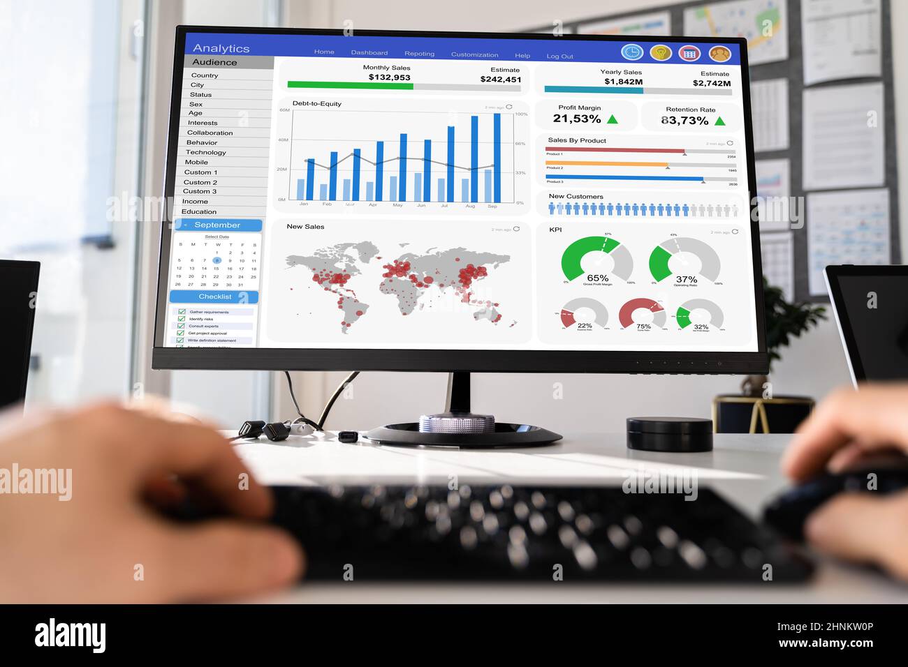 Business Data Analyst Man Using Computer At Desk Stock Photo - Alamy