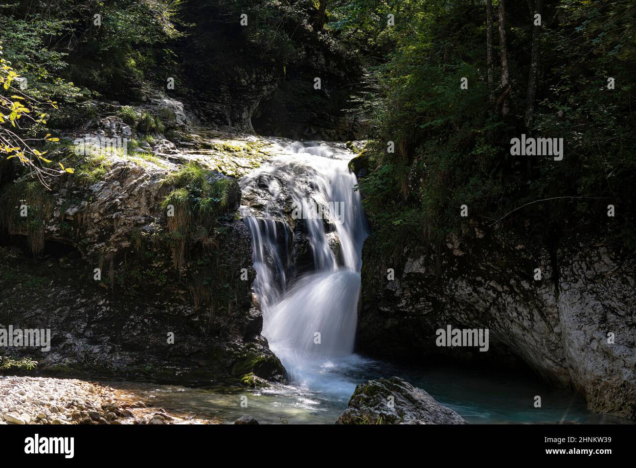 the small waterfalls of a stream that flows through the woods Stock ...