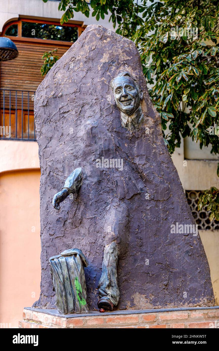 Statue in honor of Paco Martinez Soria (1902 - 1982), actor. Among other distinctions, he received the National Theater Award and the National Film Award Stock Photo