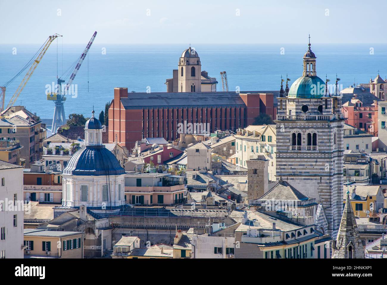 Cityscape of Genoa with its roofs and towers from Spianata Castelletto