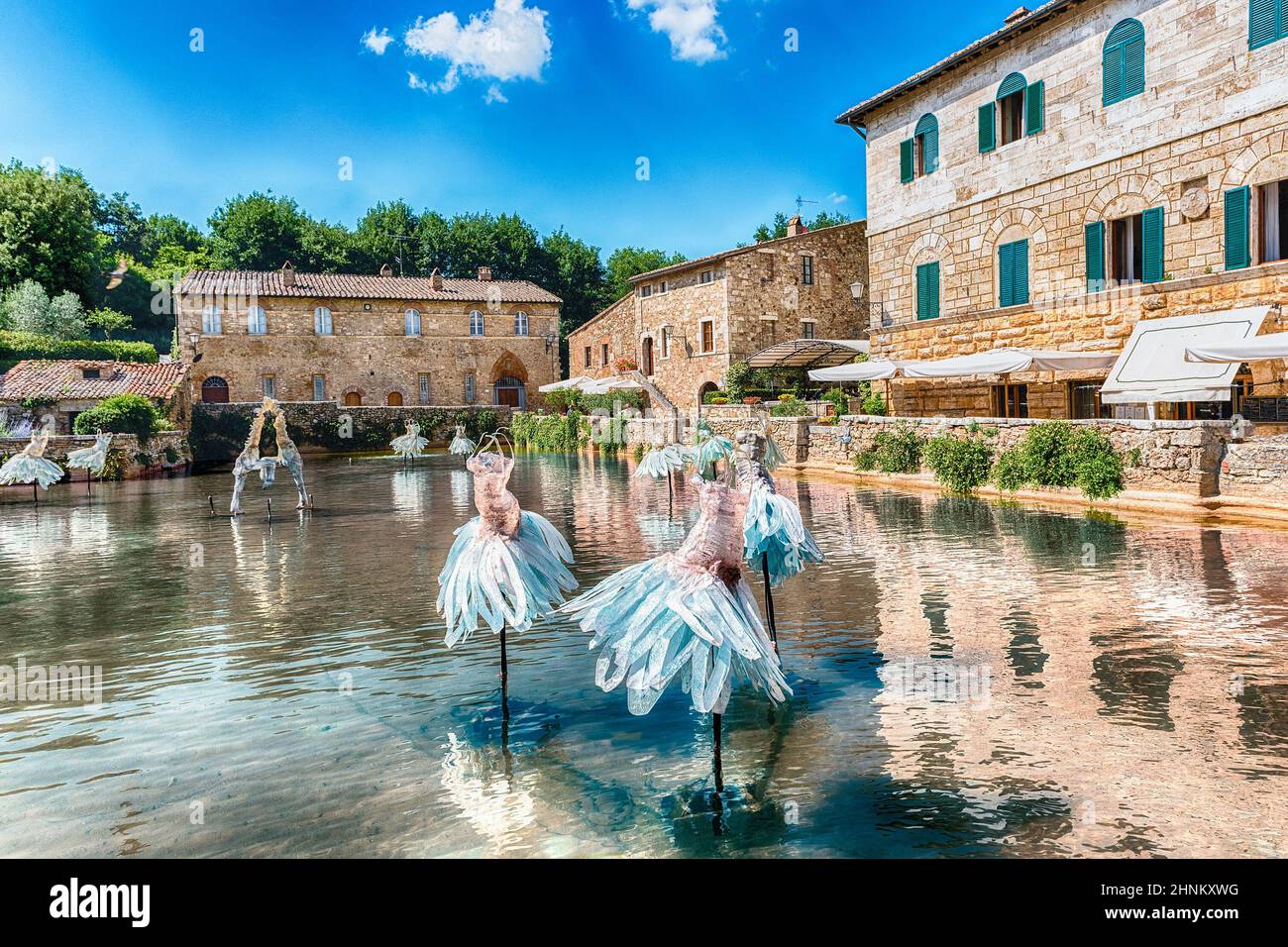 Medieval thermal baths in the town of Bagno Vignoni, Italy Stock Photo