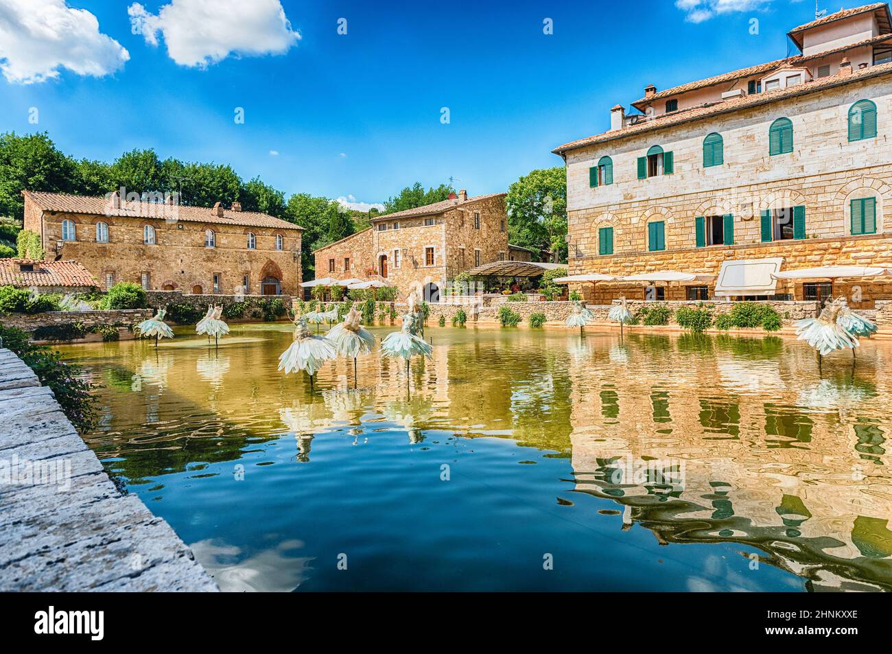 Medieval thermal baths in the town of Bagno Vignoni, Italy Stock Photo