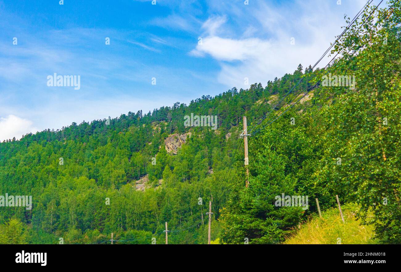 Amazing incredible norwegian landscape with mountains and forests in