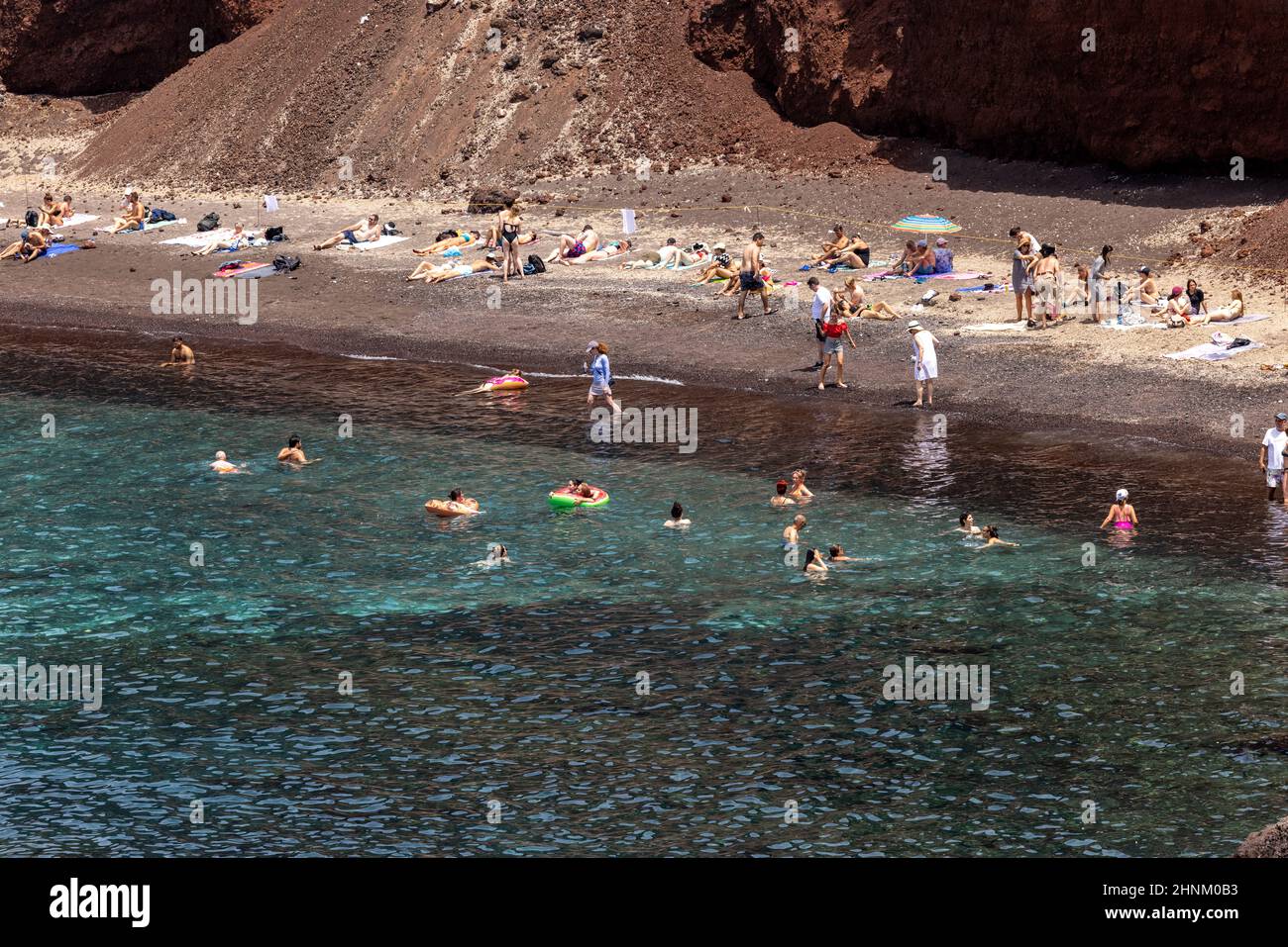 The famous Red beach on the south coast of Santorini island, Cyclades, Aegean Sea. Stock Photo
