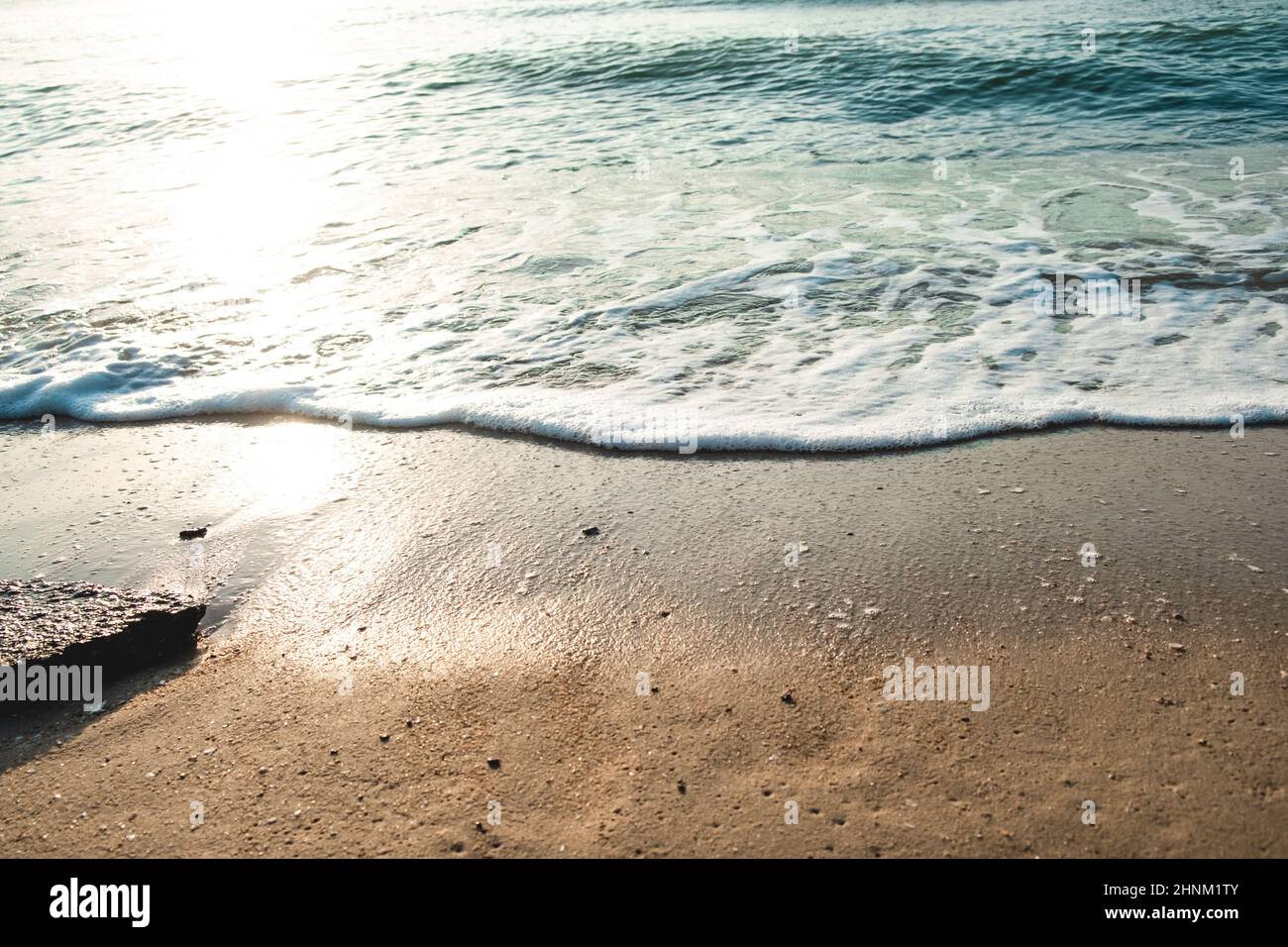 Close Up Wave Sand Beach Sea Foam. Closeup of sea wave with foam on ...
