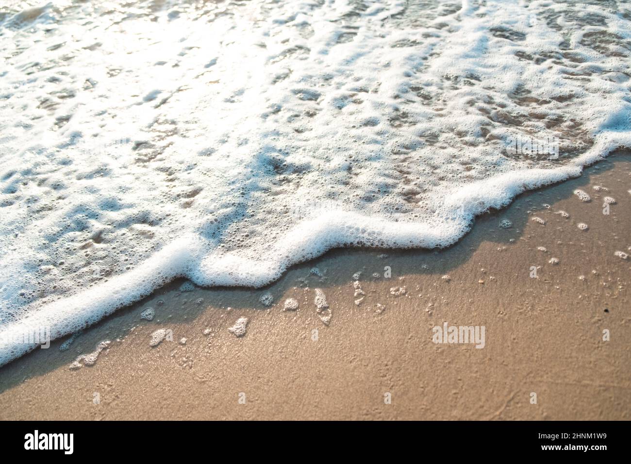 Close Up Wave Sand Beach Sea Foam. Closeup of sea wave with foam on ...