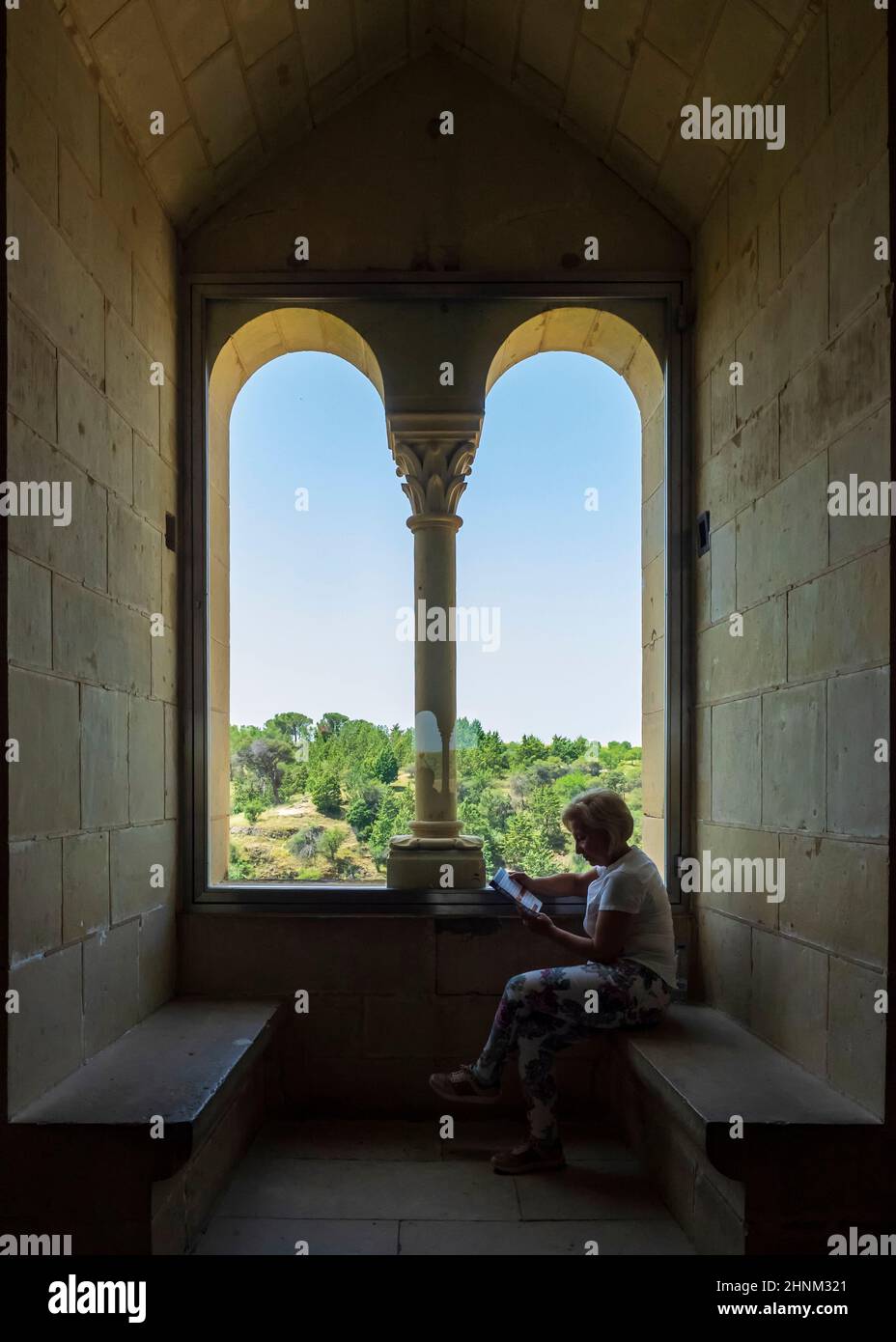 Large stone windows in the interior of the Alcazar of Segovia Stock ...