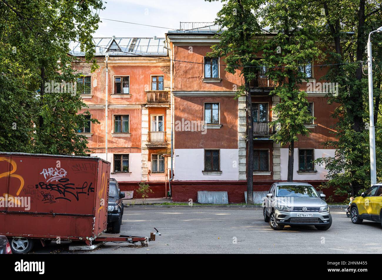 courtyard of old residential house in Moscow city Stock Photo