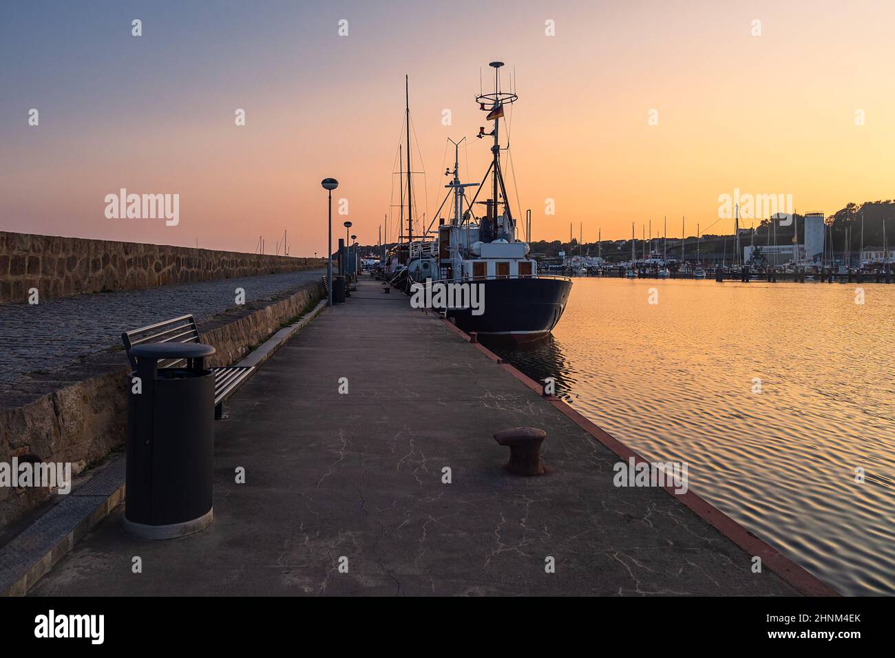 Ships in the evening in the port of Sassnitz on the island Ruegen, Germany Stock Photo